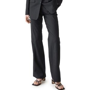 New & Other Stories Split Hem Wool Blend Trousers Pants Black Pinstripe Size 6